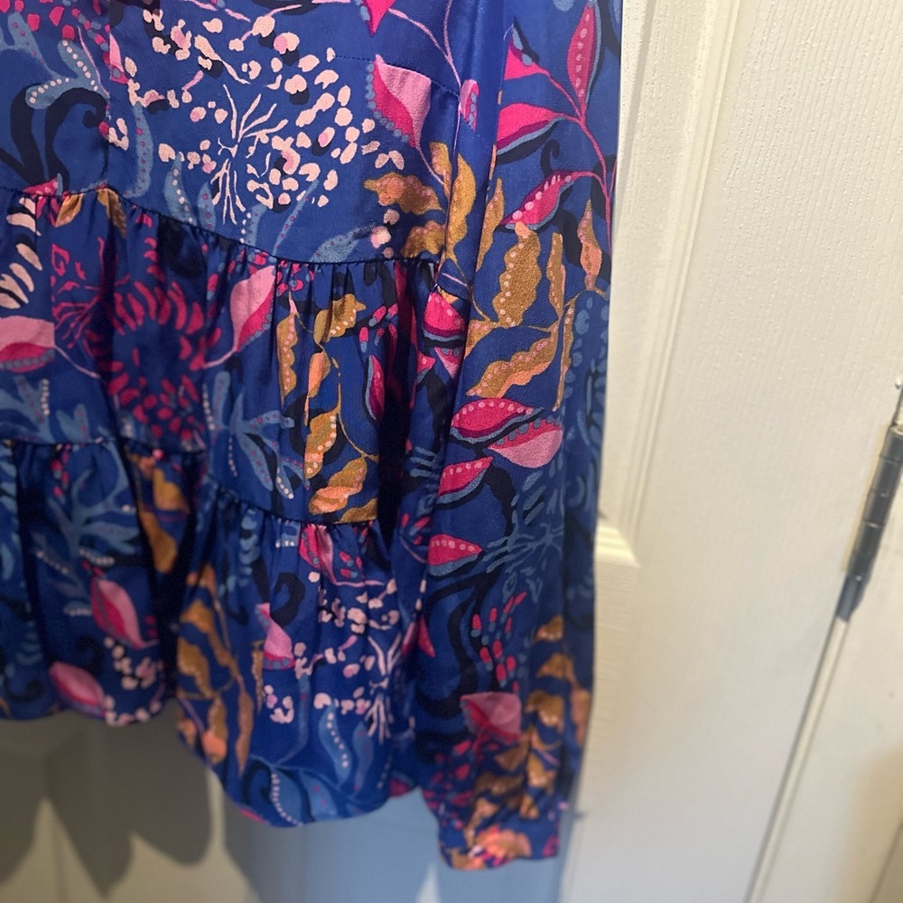 Lilly Pulitzer $198 Sarita Silk Top, Absolute Purrfection, Size 0 NWT BOHO - Picture 4 of 10